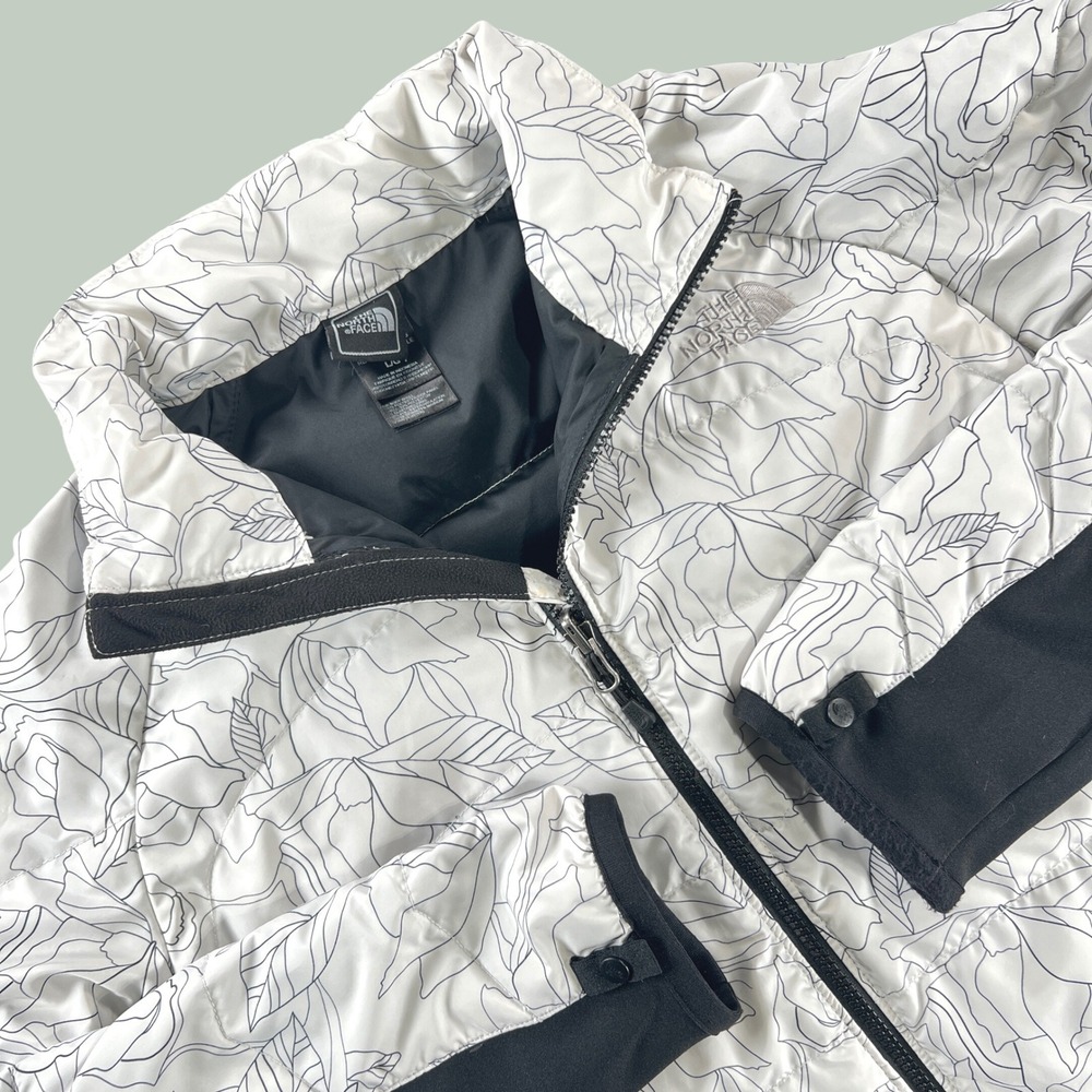 The North Face Puffer Jacket Womens L White Black Floral 550 Down Insulated Coat